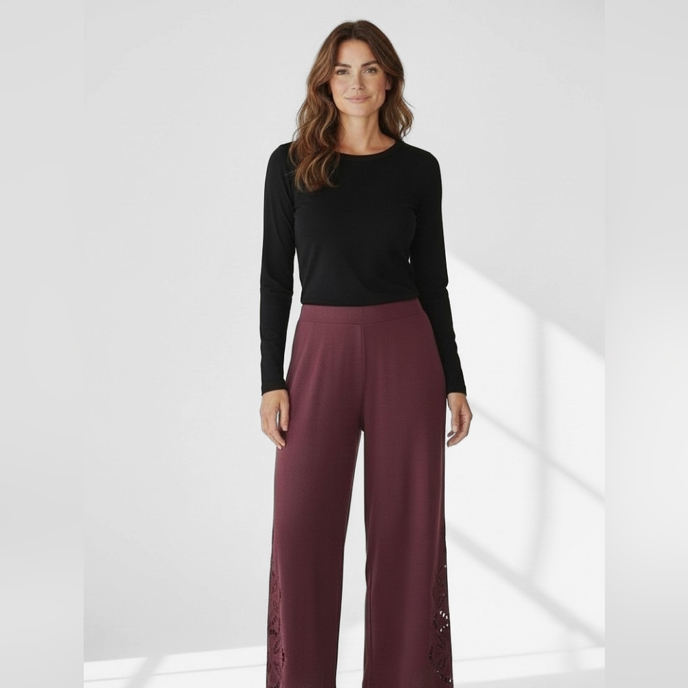 Chico's Burgundy Wide Leg Pants with Cut-Out Details